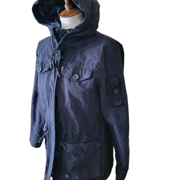 LEVI STRAUSS |Vintage Levi's Canvas Parka, Black, Hooded Quilted Retro Levi Sz.M - Picture 6 of 16